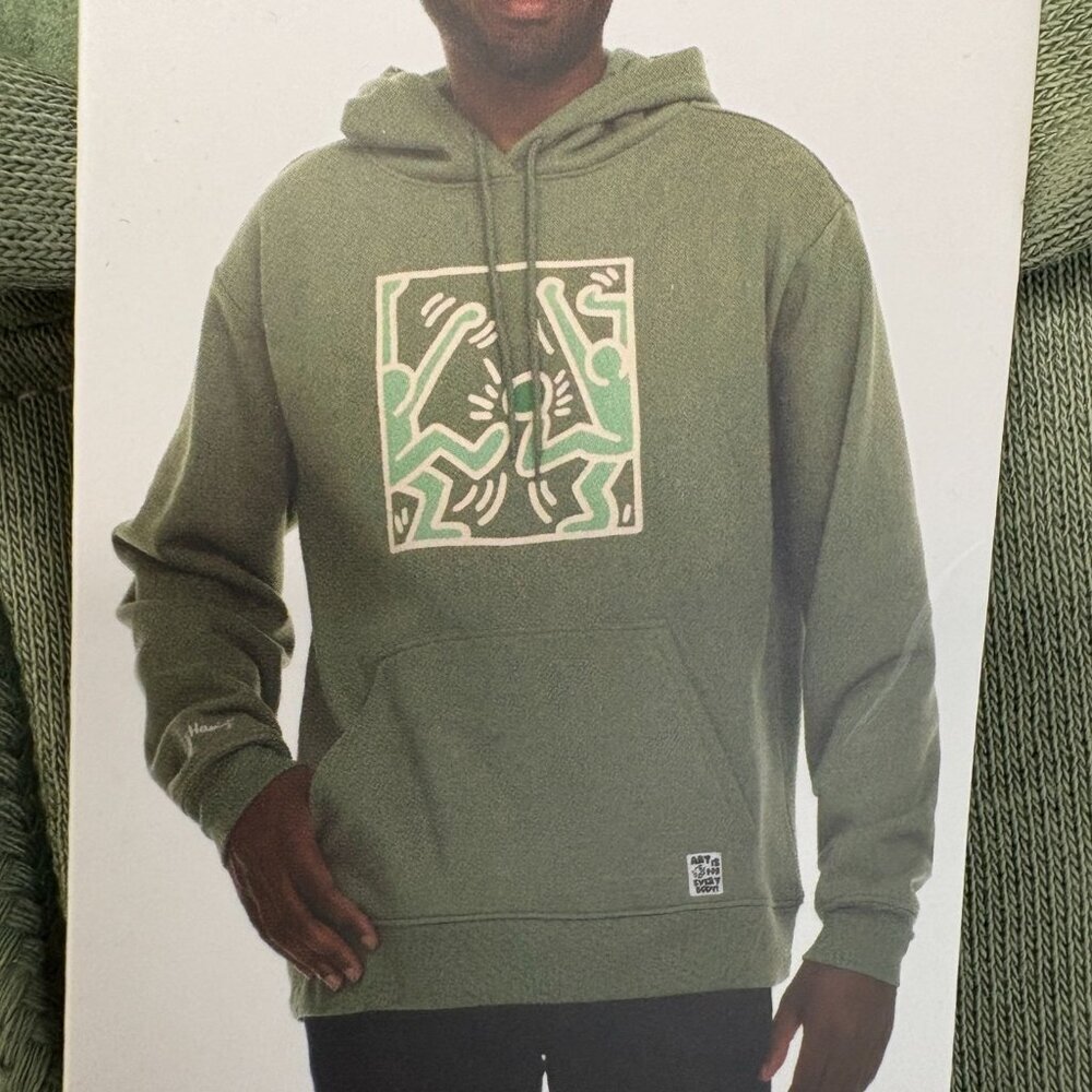 Keith Haring Men's M Olive Green Hoodie Sweatshirt Art Print K1193 - Picture 10 of 11